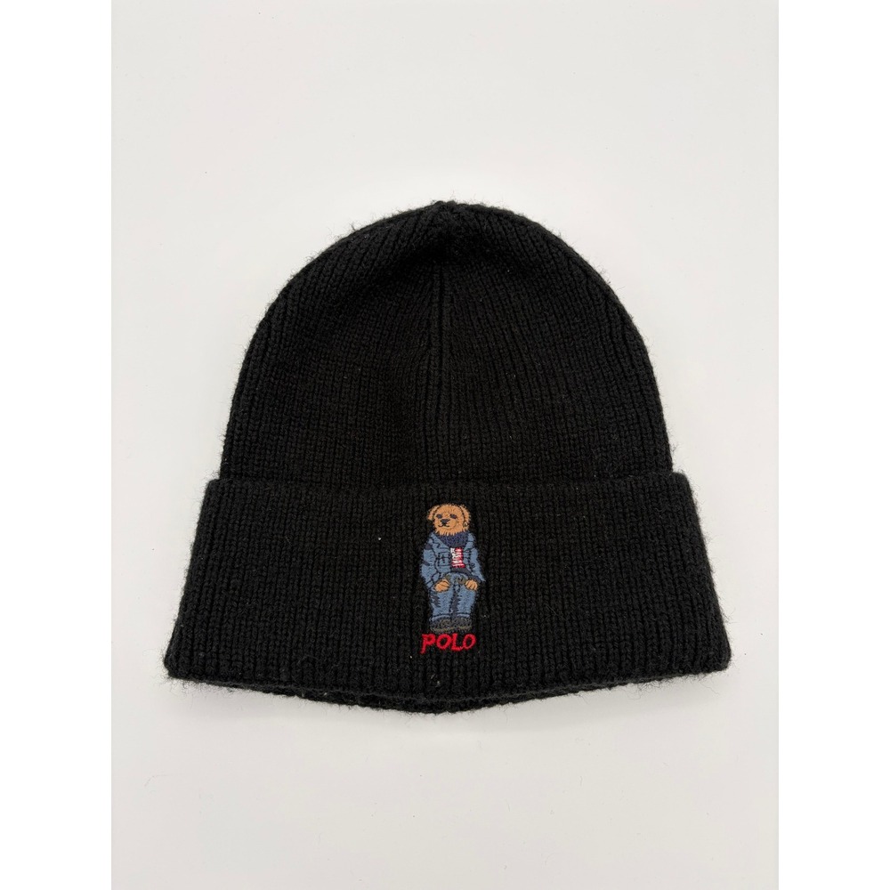 Polo Ralph Lauren Beanie Mens One Size Black Polo Bear Knit Hat